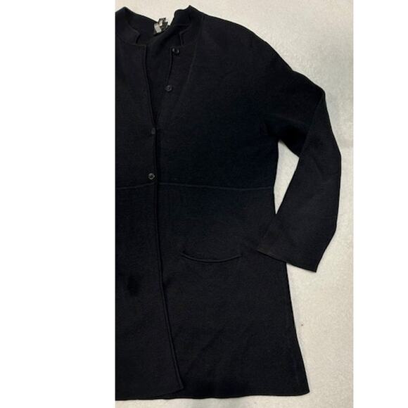 EILEEN FISHER Black Silk Blend Mandarin Collar Button Tunic Sweater Womens LARGE - Picture 11 of 16